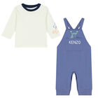 طقم دونغرى أولاد بالشعار باللون الأزرق والعاجى, 1, hi-res